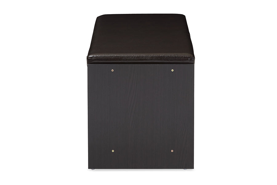 Baxton Studio Clevedon Modern and Contemporary Dark Brown Wood Entryway Storage Cushioned Bench Shoe Rack Cabinet Organizer