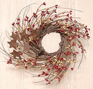 Burgundy & Old Gold Pip & Star Twig Wreath 10" (Pack of 4)