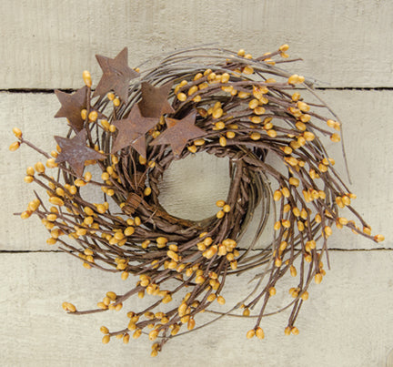 Old Gold Pip & Star Twig Wreath 10"  (Pack of 4)