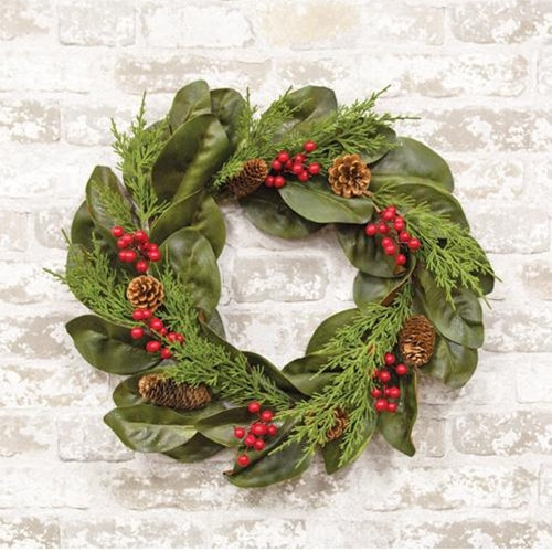 Yuletide Magnolia Wreath 22"