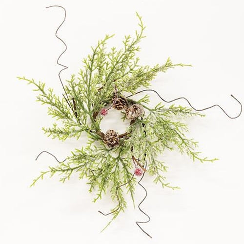 Frosty Red Berry & Cone Candle Ring 1.5"  (Pack of 4)