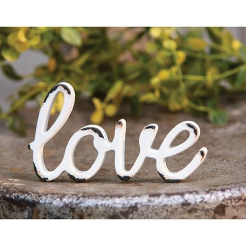 'Love' Distressed White Resin Figurine  (Pack of 4)