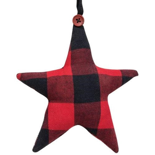 Red Buffalo Check Fabric Star Ornament  (Pack of 4)