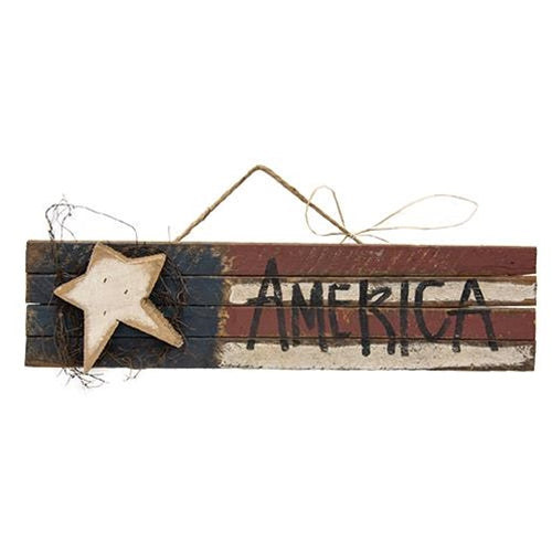 Lath "America" Flag w/Wood Star 2ft