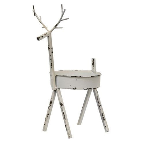 White Distressed Deer Candle Holder 12" x 8.5"