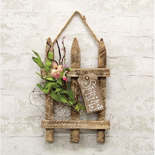 Spring Hanging Lath Gate w/Pink Flowers 13"
