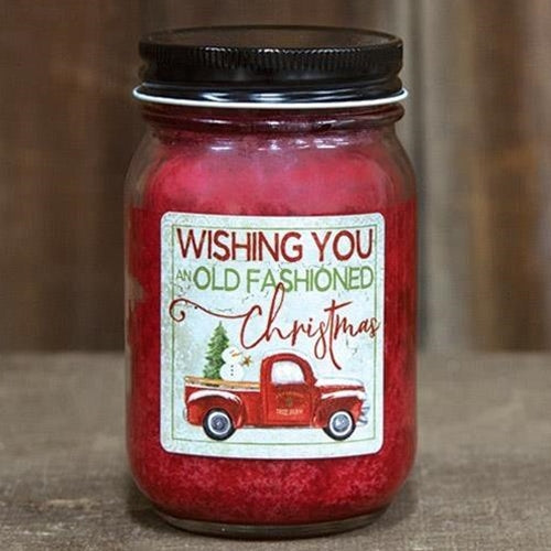 Hollyberry Jar Candle W/Red Truck Old Fashioned Christmas G20013