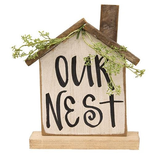 "Our Nest" Wooden Farmhouse on Base (Pack of 2)