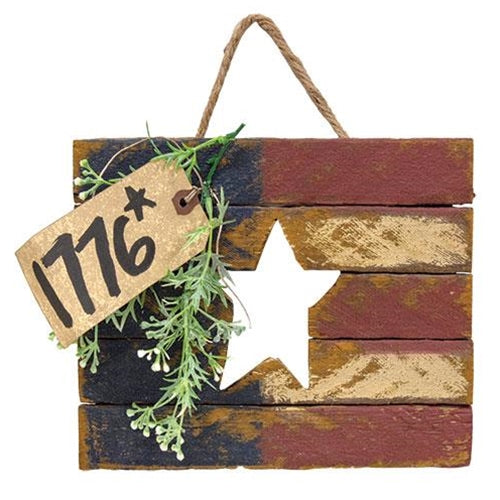 Distressed Lath Flag w/Star Cutout & "1776" Tag