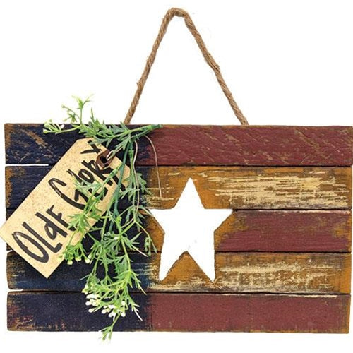 Distressed Lath Flag w/Star Cutout & "Olde Glory" Tag (Pack of 2)