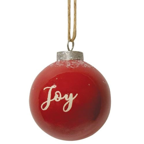 Red Ceramic Ornament "Joy" (Pack of 2)