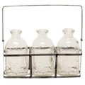 Metal Carrier With 3 Vintage Embossed Glass Bottles  (Pack of 4)