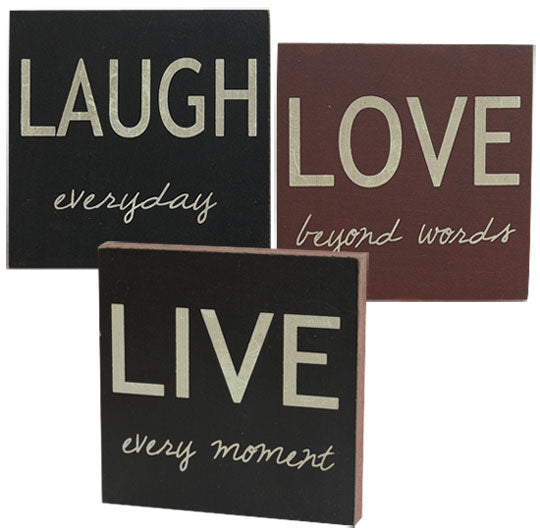 Live Laugh Love 4" Square Block 6 Asstd. (Pack of 4)