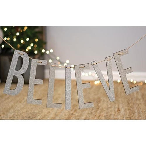 "Believe" Silver Wood Garland Small  (Pack of 4)