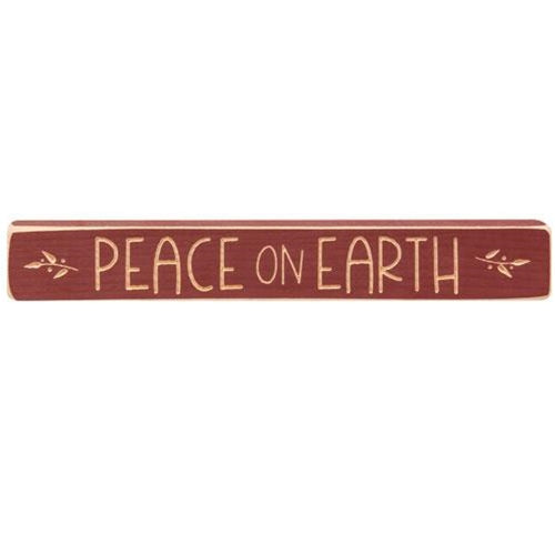 Peace on Earth Engraved Block 12" Barn Red  (Pack of 4)