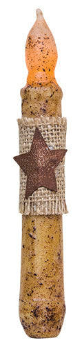 6" Burnt Ivory Burlap & Star Timer Taper (Pack of 2)