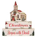 Christmas Begins With Christ Wooden Sitter