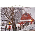 Snowy Red Barn Light Up Canvas