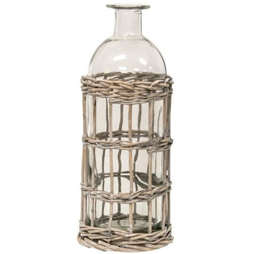 Graywash Willow Wrapped Glass Bottle 9" H (Pack of 4)