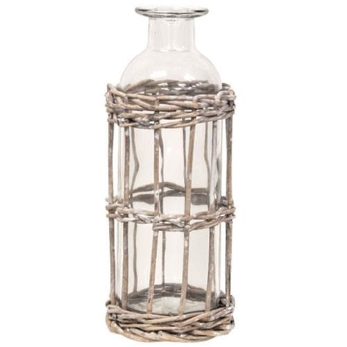 Graywash Willow Wrapped Glass Bottle 6.5" H (Pack of 4)