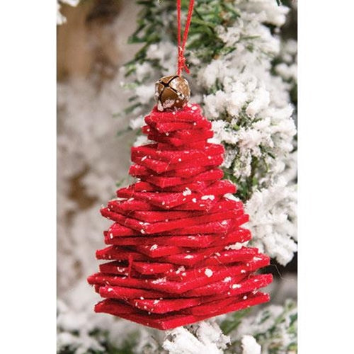 Red Felt Stacked Christmas Tree Ornament (Pack of 4)