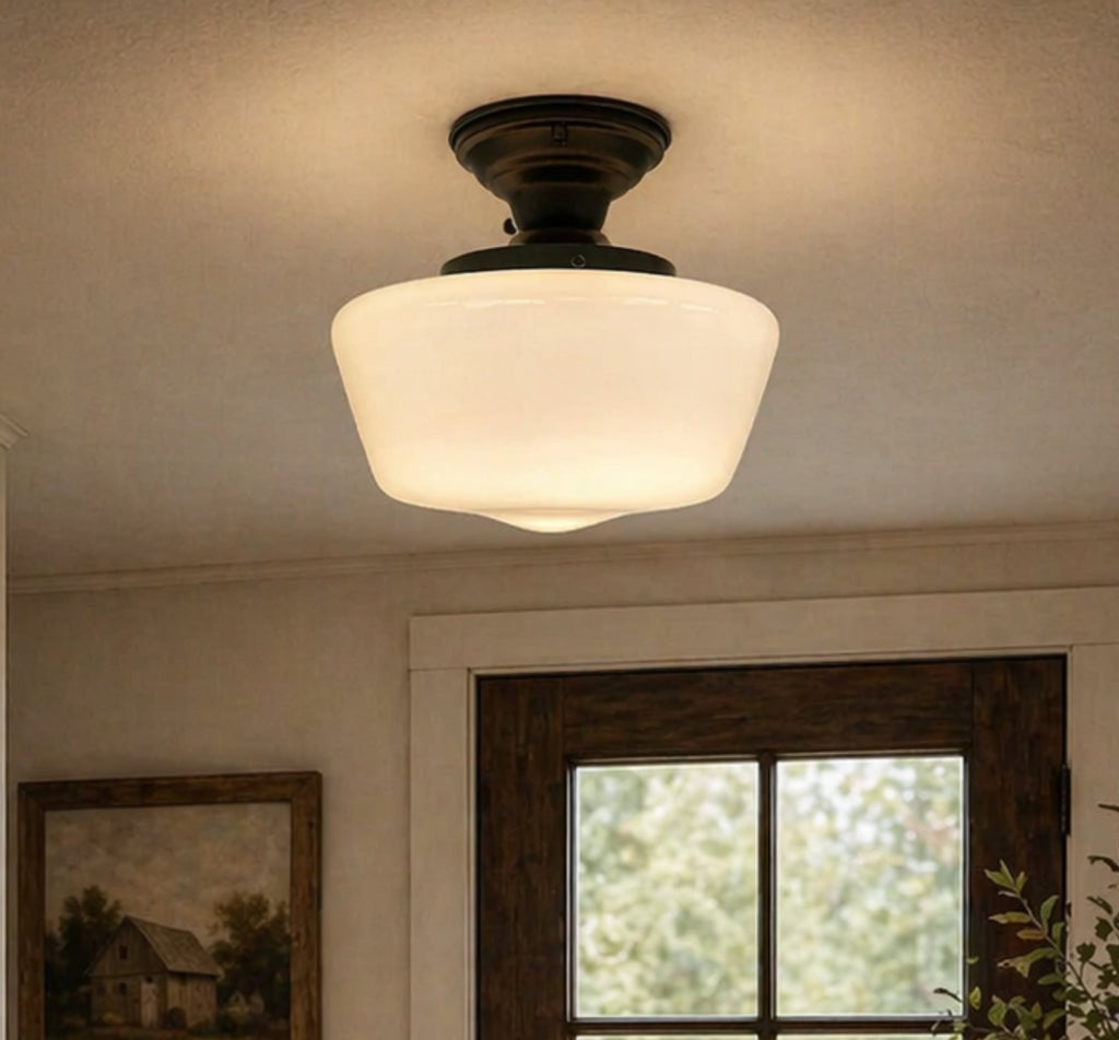 Large Milk Glass Schoolhouse Ceiling Light | 12"