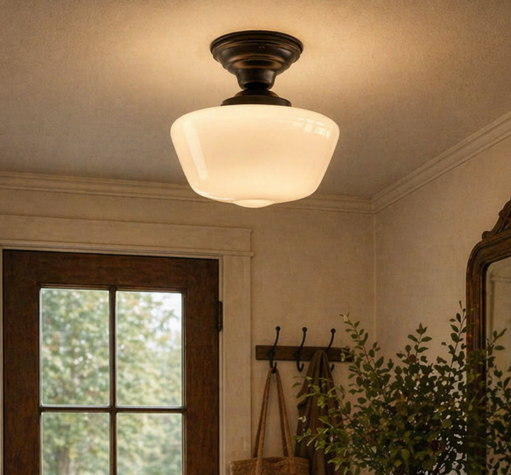 Large Urban Schoolhouse Milk Glass |12"| Ceiling Light