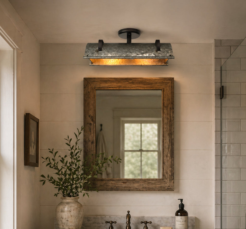 Galvanized Metal Farmhouse Ceiling Light | 17" Flush Mount