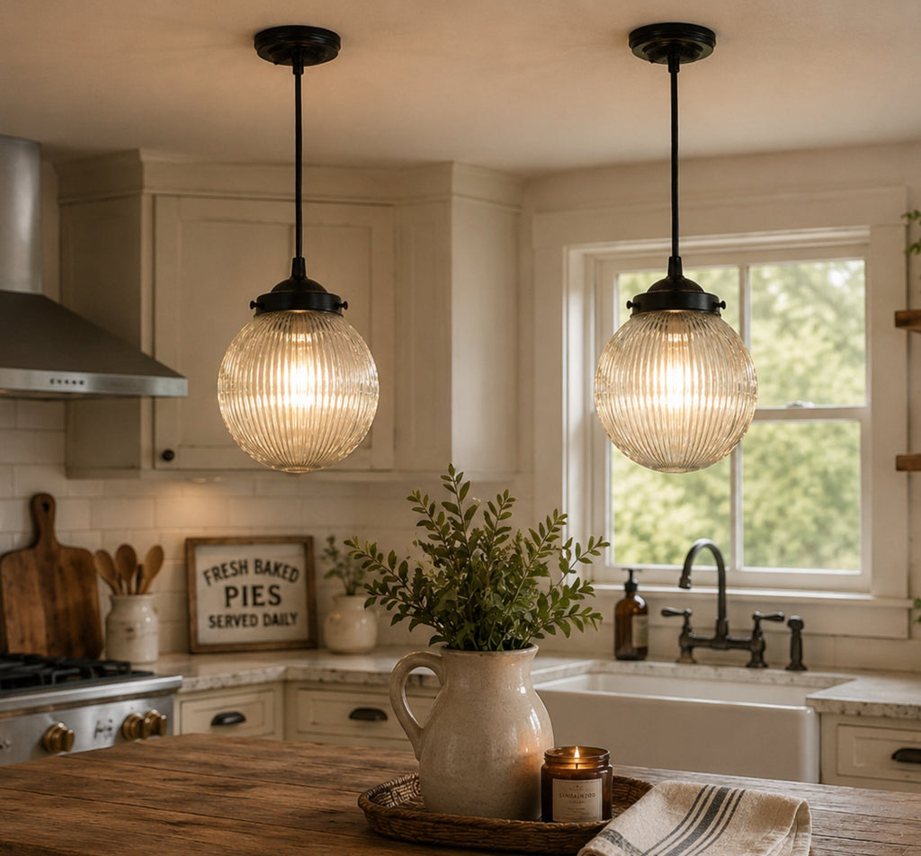 Factory Antique Large Glass Holophane Pendant Light
