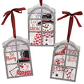 Wood/Galvanized Snowman Window Pane Ornament 3 Asstd. (Pack of 4)