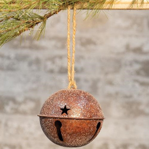 Vintage Glitter Rusty Bell Ornament 4.5"  (Pack of 4)