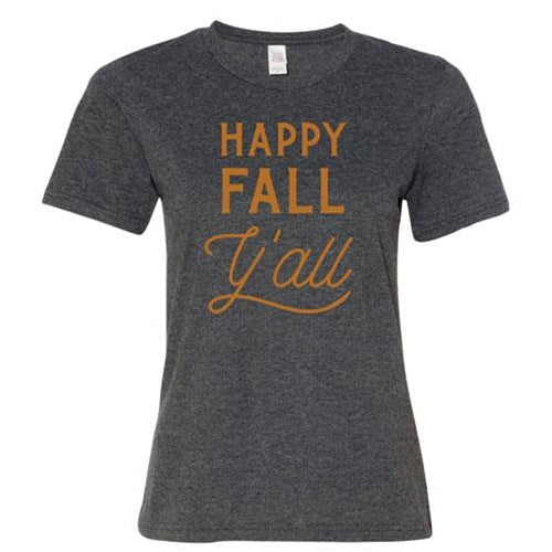 Happy Fall Y'all T-Shirt Heather Dark Gray  Extra Large