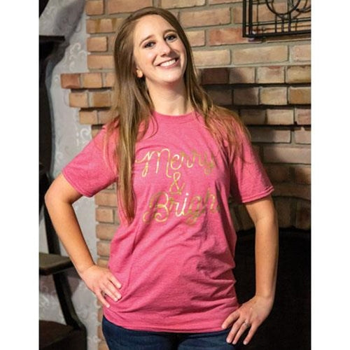 Merry & Bright T-Shirt (Gold Ink) Medium