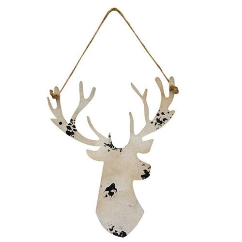 Distressed White Metal Hanging Deer Head  11" (Pack of 4)