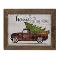 Home For Christmas Truck Print Brown Stain Frame