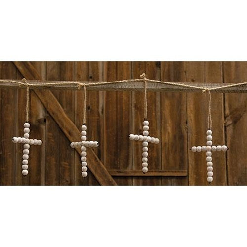 '+White Washed Bead Cross Garland