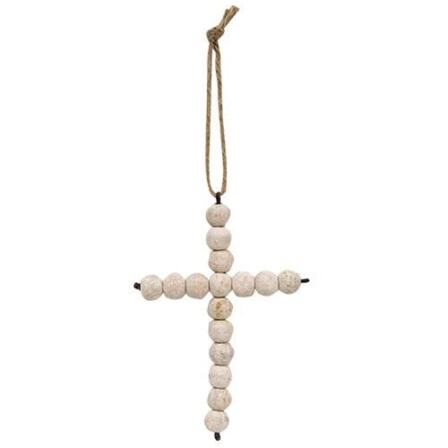 '+White Washed Bead Hanging Cross (Pack of 4)