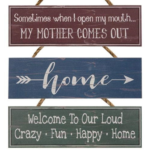 Wooden Sign w/Rope Hanger 4" x 12" Assorted (Pack of 4)