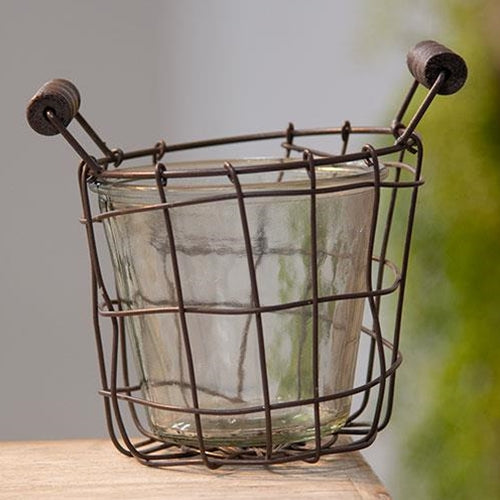 Metal Wire Basket with Glass Jar - 4.5" (Pack of 4)