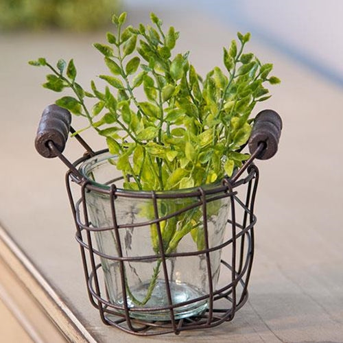 Metal Wire Basket with Glass Jar - 4" (Pack of 4)