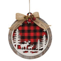 Wooden Red & Black Plaid Moose Scene Ornament  (Pack of 4)