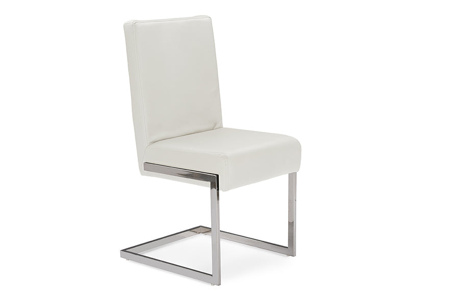 Baxton Studio Toulan Modern and Contemporary White Faux Leather Upholstered Stainless Steel Dining Chair (Set of 2)
