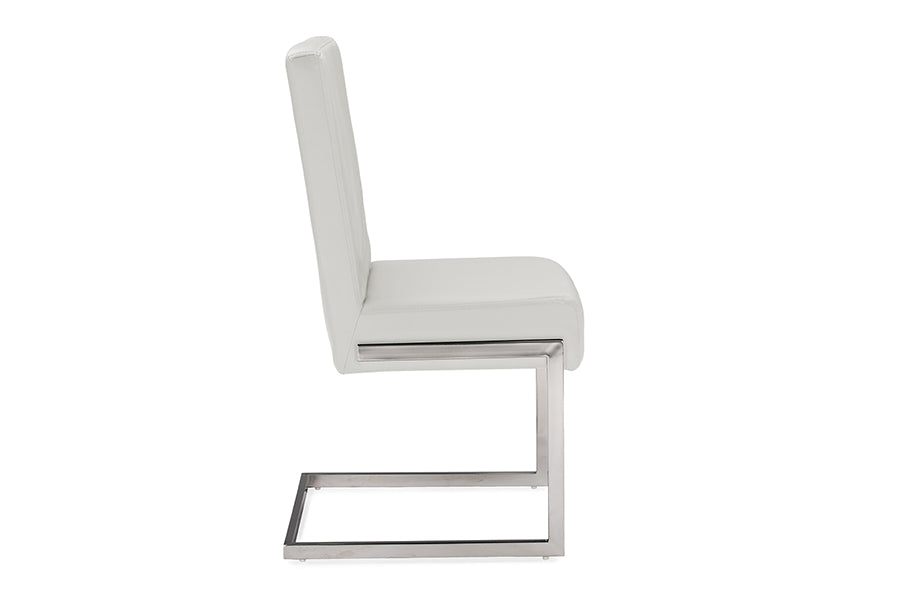 Baxton Studio Toulan Modern and Contemporary White Faux Leather Upholstered Stainless Steel Dining Chair (Set of 2)