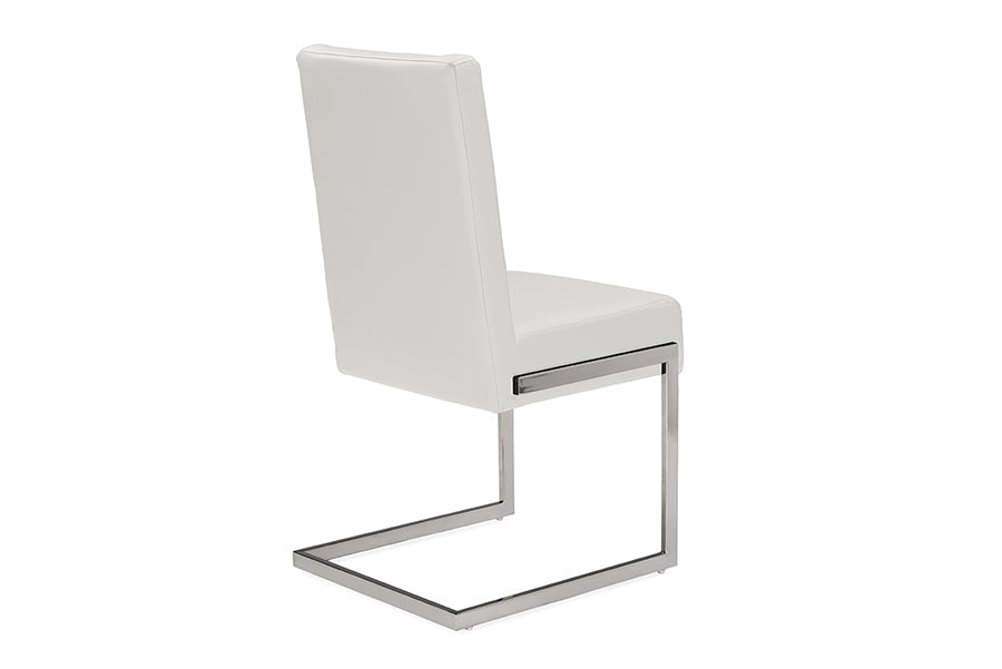 Baxton Studio Toulan Modern and Contemporary White Faux Leather Upholstered Stainless Steel Dining Chair (Set of 2)