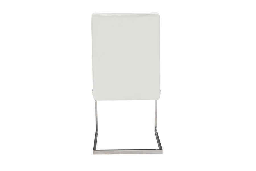 Baxton Studio Toulan Modern and Contemporary White Faux Leather Upholstered Stainless Steel Dining Chair (Set of 2)