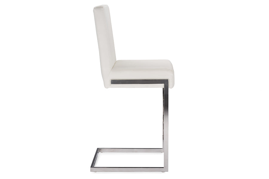 Baxton Studio Toulan Modern and Contemporary White Faux Leather Upholstered Stainless Steel Barstool (Set of 2)
