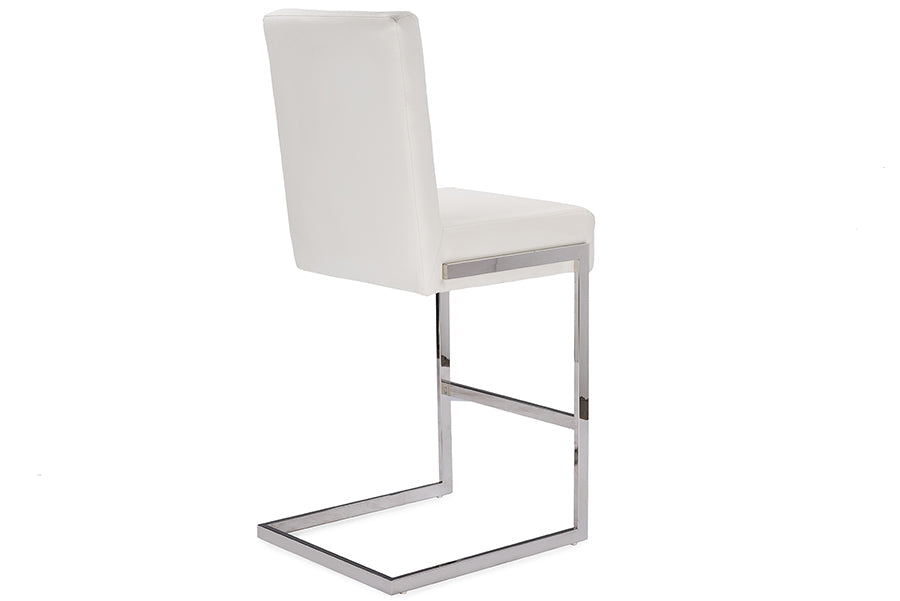 Baxton Studio Toulan Modern and Contemporary White Faux Leather Upholstered Stainless Steel Barstool (Set of 2)