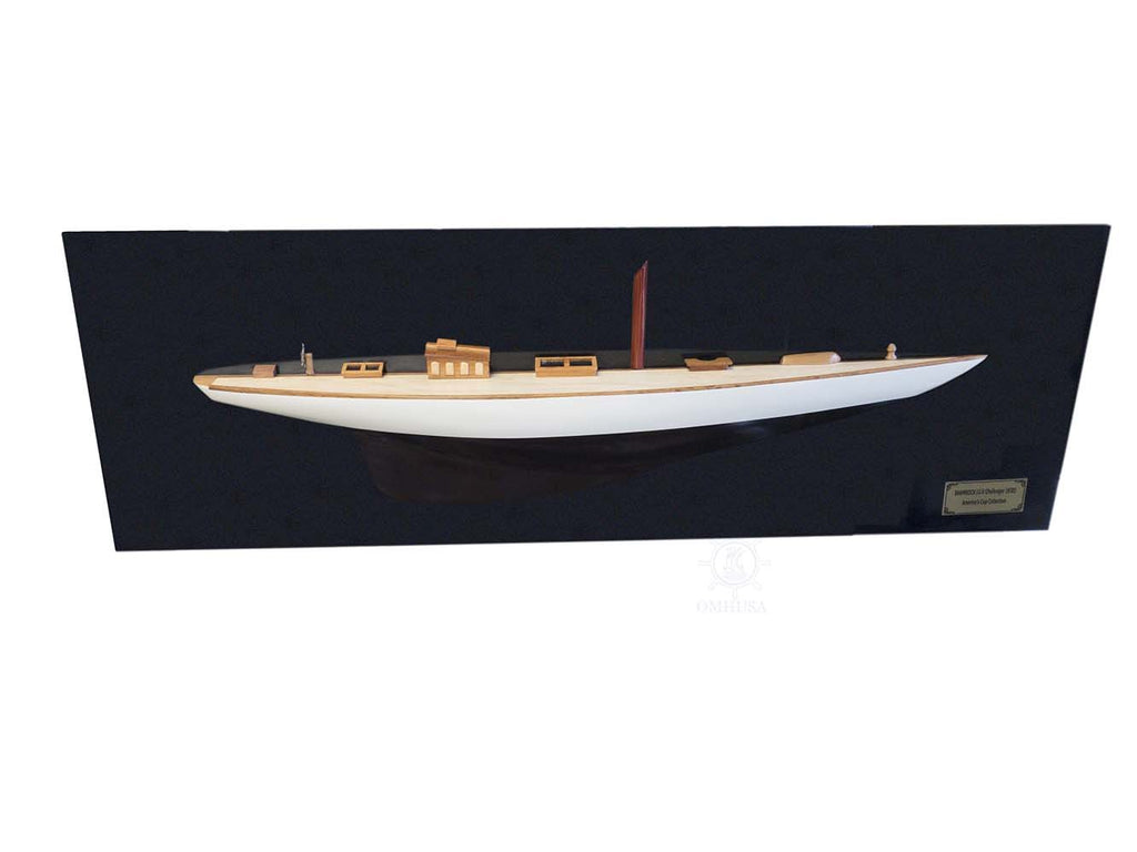 Shamrock Brown/White Painted Half-Hull Model Boat Yacht Handmade