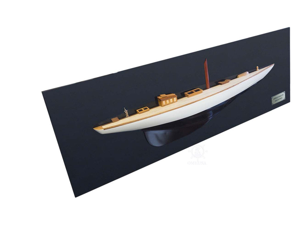 Shamrock Brown/White Painted Half-Hull Model Boat Yacht Handmade
