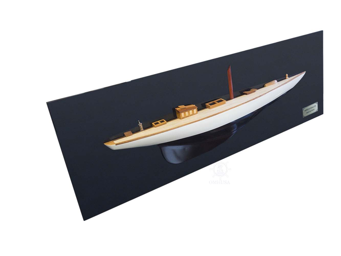 Shamrock Brown/White Painted Half-Hull Model Boat Yacht Handmade